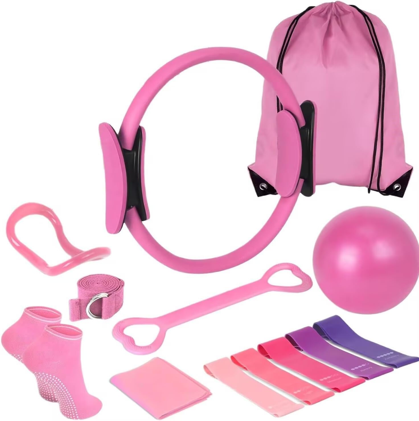 Women’s Home Pink Global Pilates 13-Piece Basic Set, Home Pilates Fitness Equipment, Includes Resistance Bands, 14-Inch Magic Circle, Mini Ball, Pilates Strength, Shaping, and Flexibility Starter Kit.