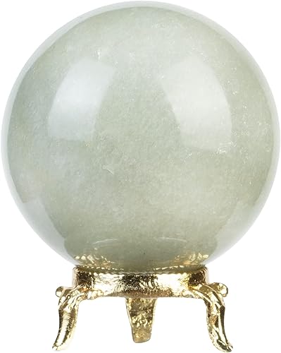 Miniatura 9 de Crocon Esfera de cristal de jade verde con soporte, esfera de piedra curativa, escultura para meditación Fengshui, adivinación, decoración del