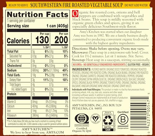 Image of Amy's Soup, Fire Roasted Southwestern Vegetable Soup, (6 Pack) 14.3 oz
