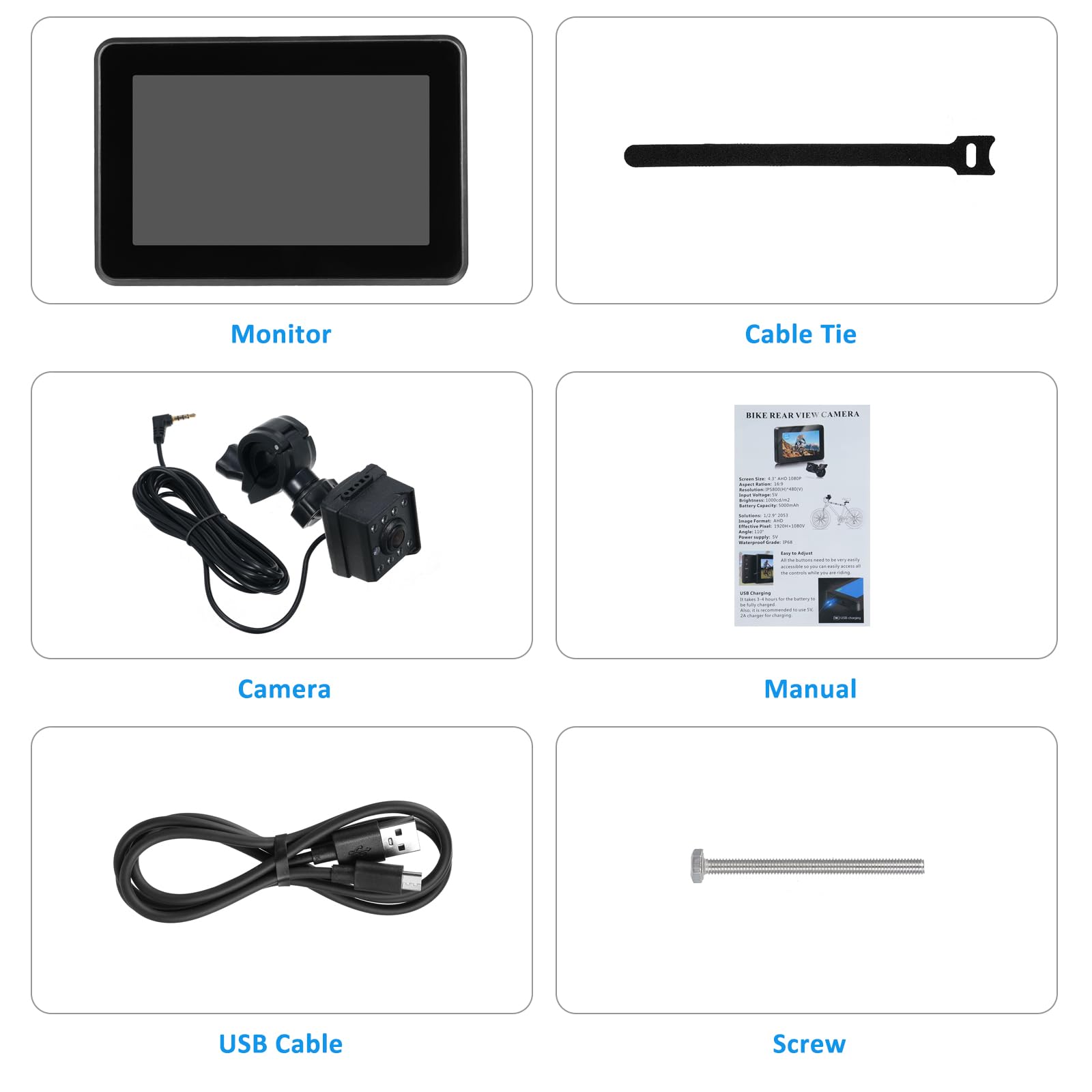 Shkalacar Rétroviseur de Vélo sur Guidon,Caméra de la Vue Arrière du Vélo avec écran1080p avec Moniteur 4,3" 8 LED Vision Nocturne Grand Angle 150° Support Rotatif,pour Vélo de Montagne, Vélo de Route