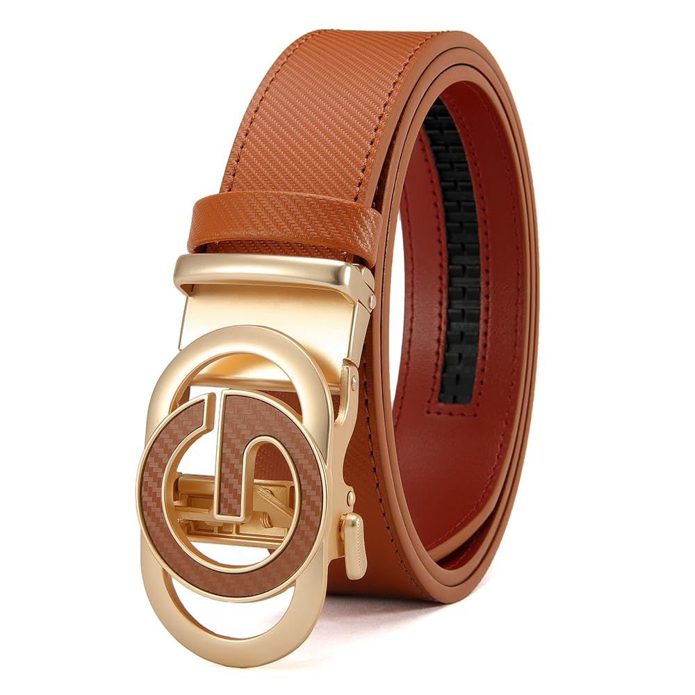 Men's Belt Leather Ratchet Belt for Men Dress Casual Every Day with Adjustable Buckle, Trim to Fit