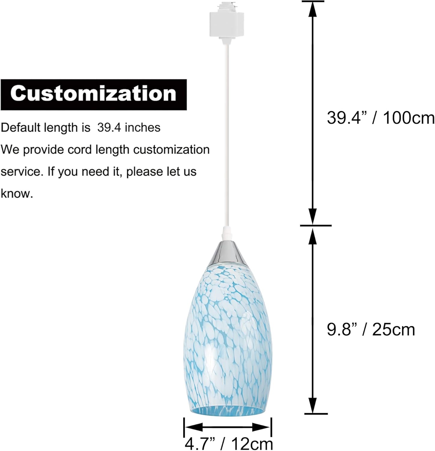 Kiven Juno Track Lighting Pendants,1-Light Modern J Track Pendant Lights with Art Glass Lampsade,Decorative Track Lighting Fixture for Hallway Kitchen Island DZ0508