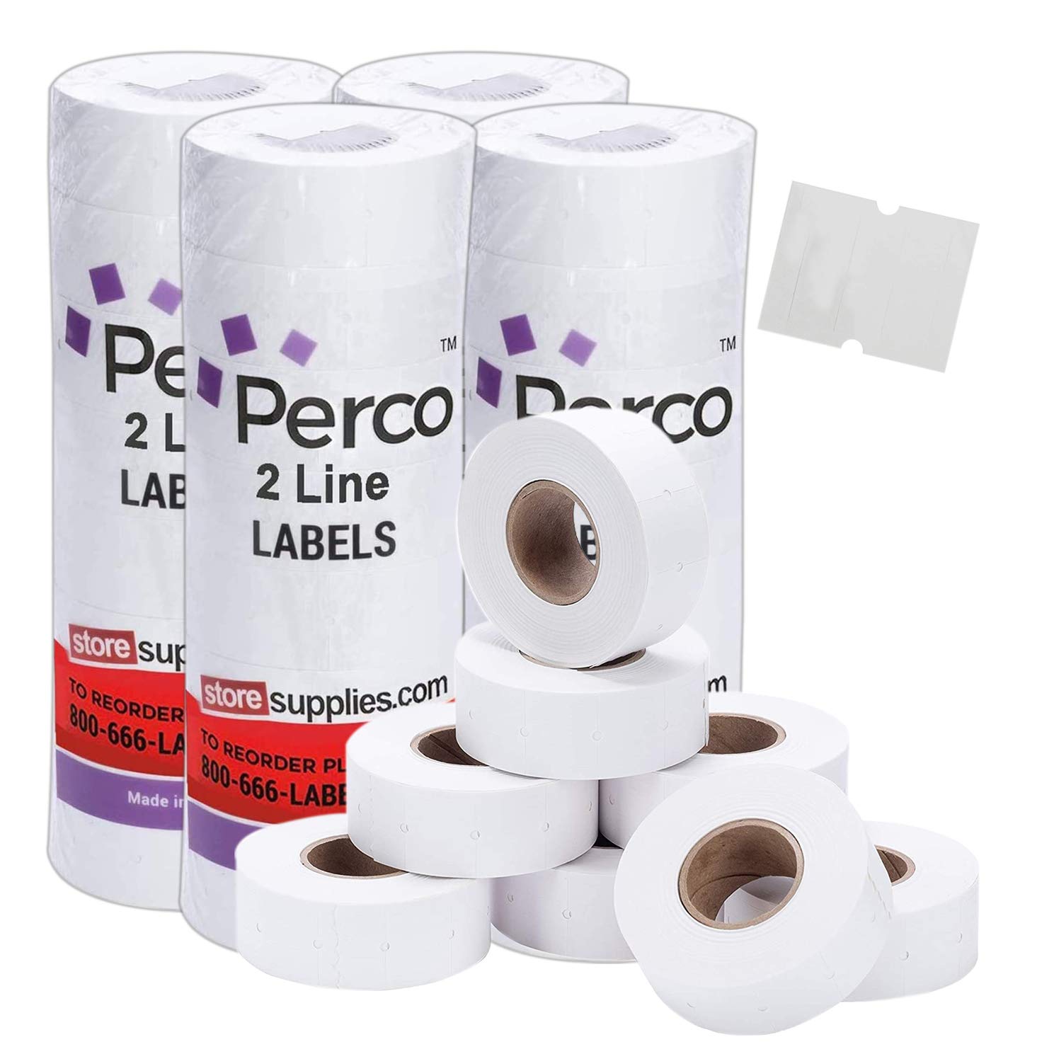 Perco2 Line White Labels - 32 Rolls, 4 Sleeves, 24,000 Blank Price and Date Gun Labels for Perco 2 Line Price and Date Guns - Made in USA