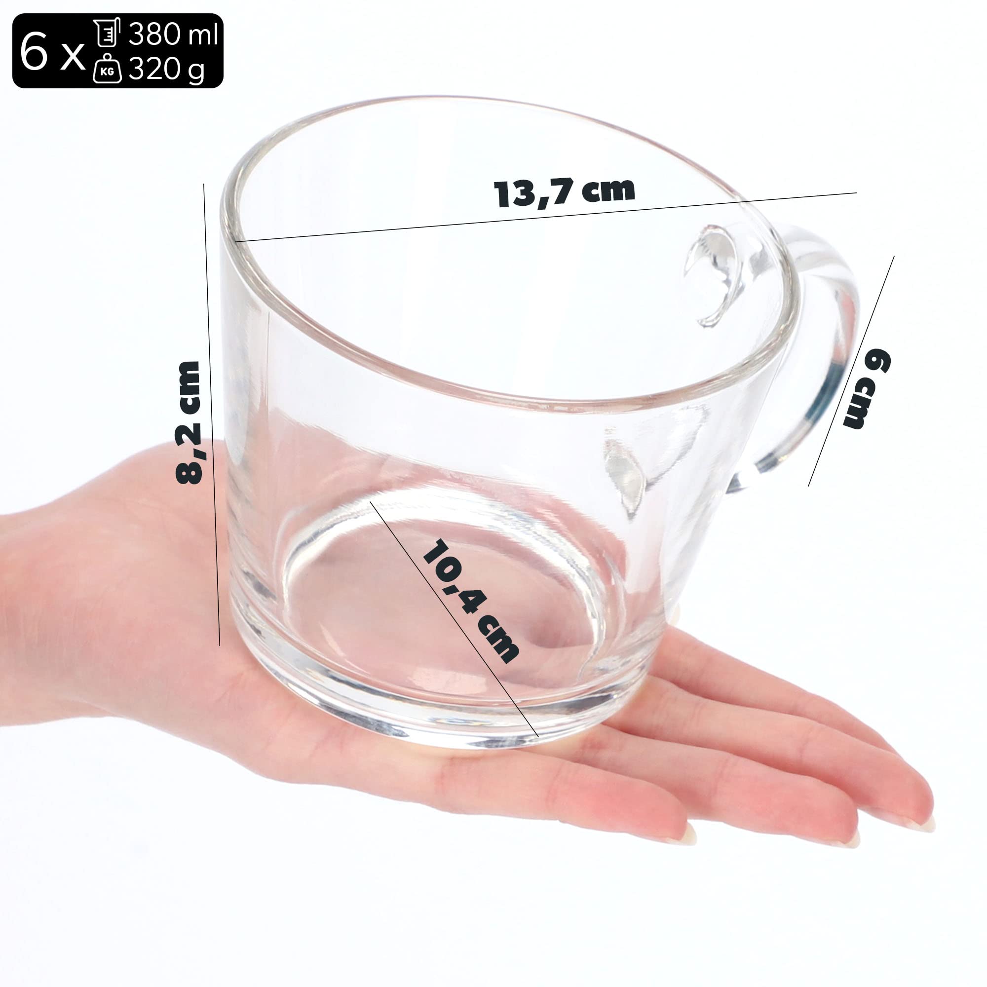 Image secondaire de KADAX Lot de 6 Verres à Thé avec Poignées en Verre Transparent - 380 ml