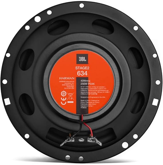 JBL Stage2 634 6.5 (160 mm) 3-Way Coaxial Car Speakers delivering 40W RMS and 250W Peak Power, 4 Ohm Impedance, Polypropylene Woofer Cone and PEI Balanced Dome Tweeter for Clear, Dynamic Sound