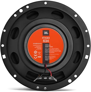 JBL Stage2 634 6.5 (160 mm) 3-Way Coaxial Car Speakers delivering 40W RMS and 250W Peak Power, 4 Ohm Impedance, Polypropylene Woofer Cone and PEI Balanced Dome Tweeter for Clear, Dynamic Sound