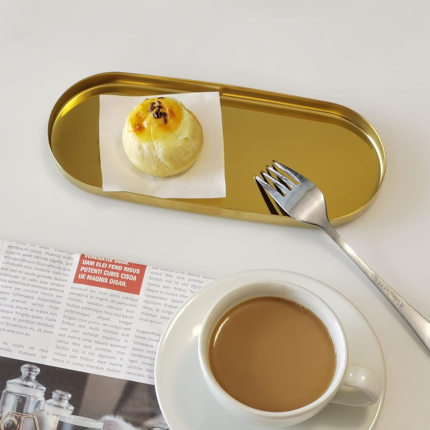 FREELOVE Mirror Gold Tray for Bathroom Vanity Perfume, Small Brass Metal Decorative Trays, Rectangle Round Oval Trinket for Napkin Glass Soap Sink Decanter Towel Candle Jewelry, 3.7''X9'' - Image 6