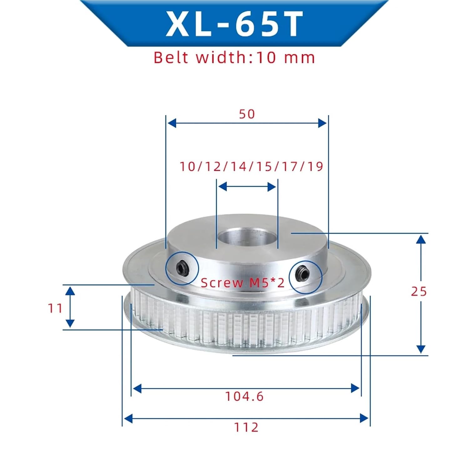 62T64T65TXL Pulley Pitch 5.08mm Trapezoidal Tooth Bore 8/10/-15 Width 10mm 1Pcs(19 mm,1PC_62T-Belt Width 10 MM)