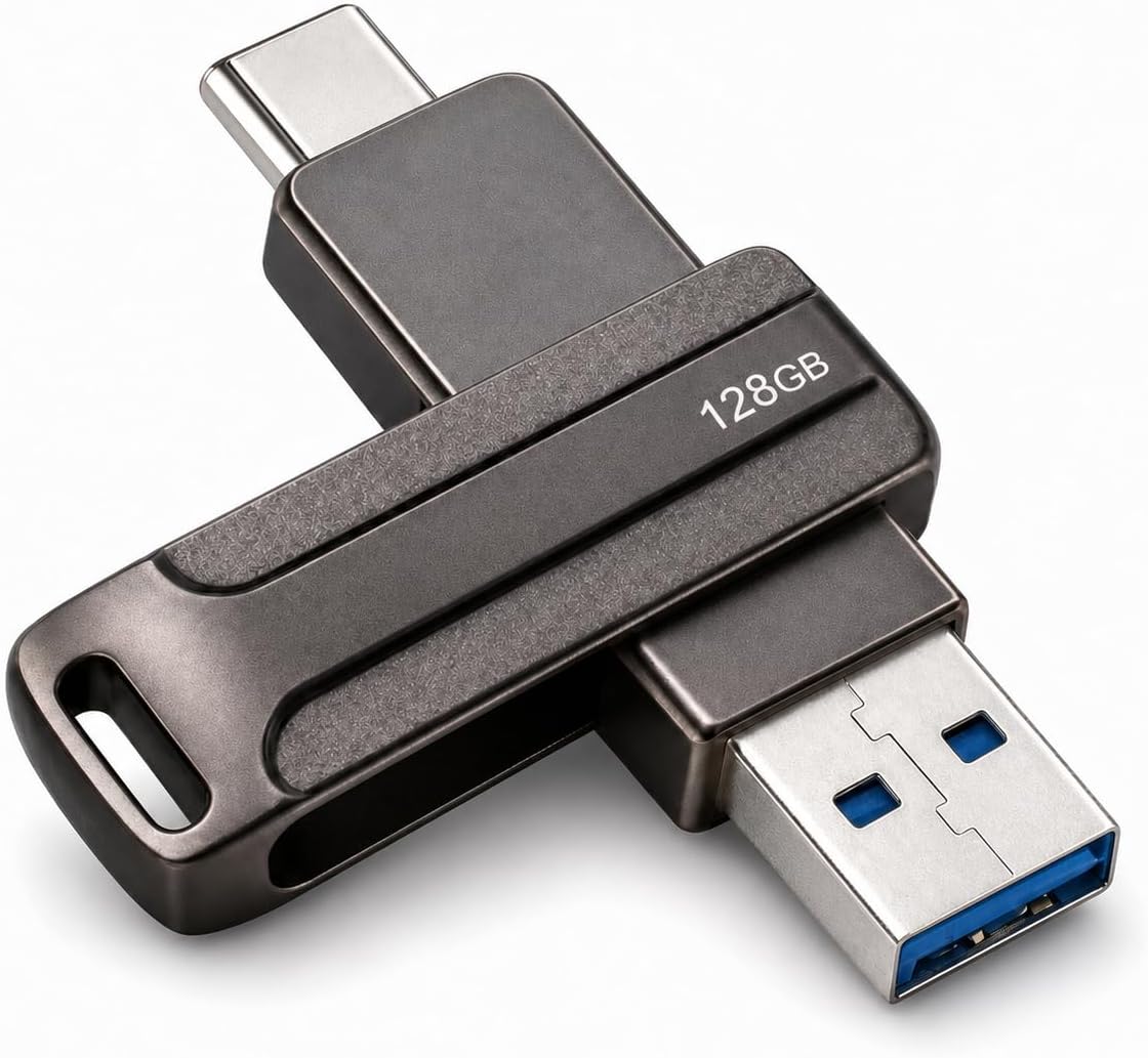 Pen Drive 128GB USB 3.0 + Tipo-C 2 em 1 Alta Velocidade 140MB/s para Celular, Notebook e PC