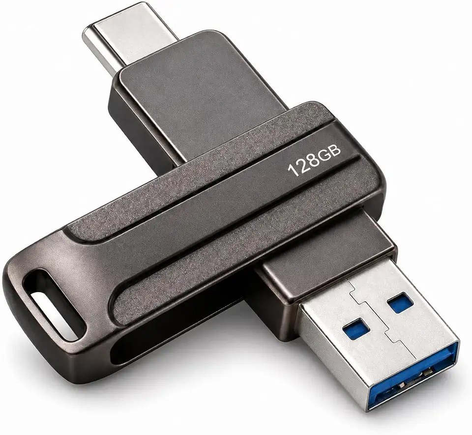 Pen Drive 128GB USB 3.0 + Tipo-C 2 em 1 Alta Velocidade 140MB/s para Celular, Notebook e PC