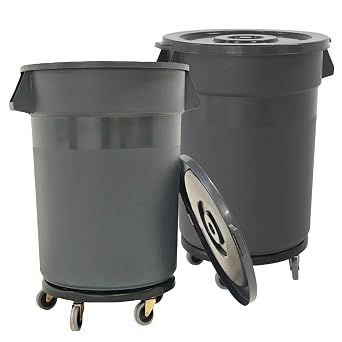 32 Gallon Outdoor Trash Can with Wheels and Lid, Garbage Cans with Handle,Trash Bin Suitable for Hospitals/Garages/Backyards/Yards/Mall 2 Pack