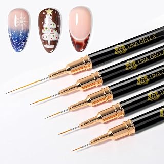 UNA GELLA Metallic Nail Art Brushes, Liner Pens Set 5Pcs Black Color For Nail Art Gel Polish - Thin Detail Nail Art Design Painting Brush Set For Nails Gel Fine Drawing Nail Tools Sizes 7/9/11/15/25mm