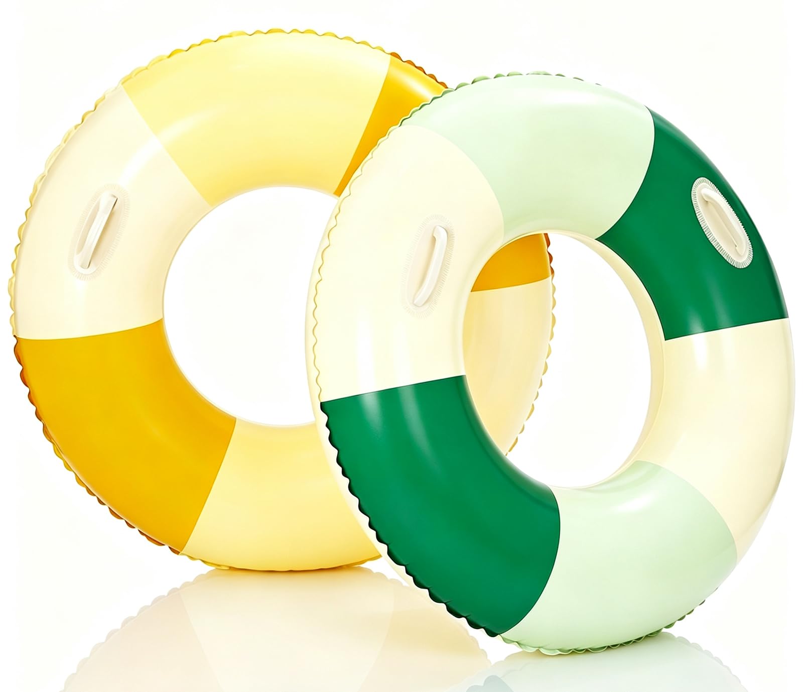 Photo 1 of 2PCS Inflatable Pool Floats for Adult-32.5 inch Large Pool Tubes with Handles Swim Ring Pool Floaties Inflatable Swimming Pool Raft Party Water Summer Beach Float Supplies (G-Green Yellow)