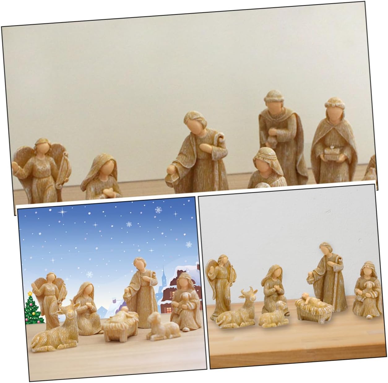 Homoyoyo 10pcs Small Resin Jesus Figurines Nativity Set Christmas Ornaments Desktop Religious Décor for Home Holiday Display