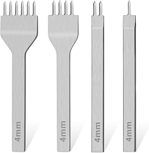Easusy 4Pcs Prong Lacing Stitching Punch, 1/2/4/6 Leather Punch Tools Leather Stitching Punch DIY Leather Craft (Sliver/4mm)