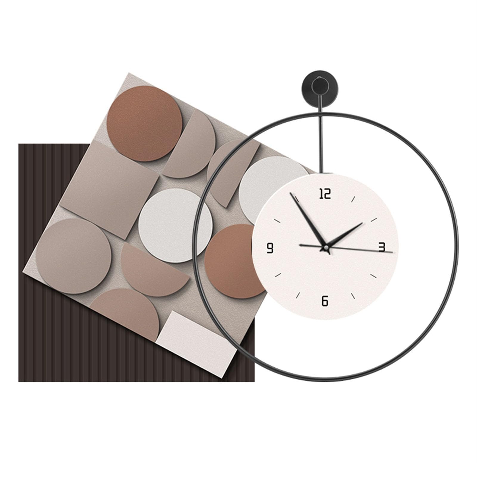 Horloge murale avec toile abstraite moderne marron de petite taille pour salon