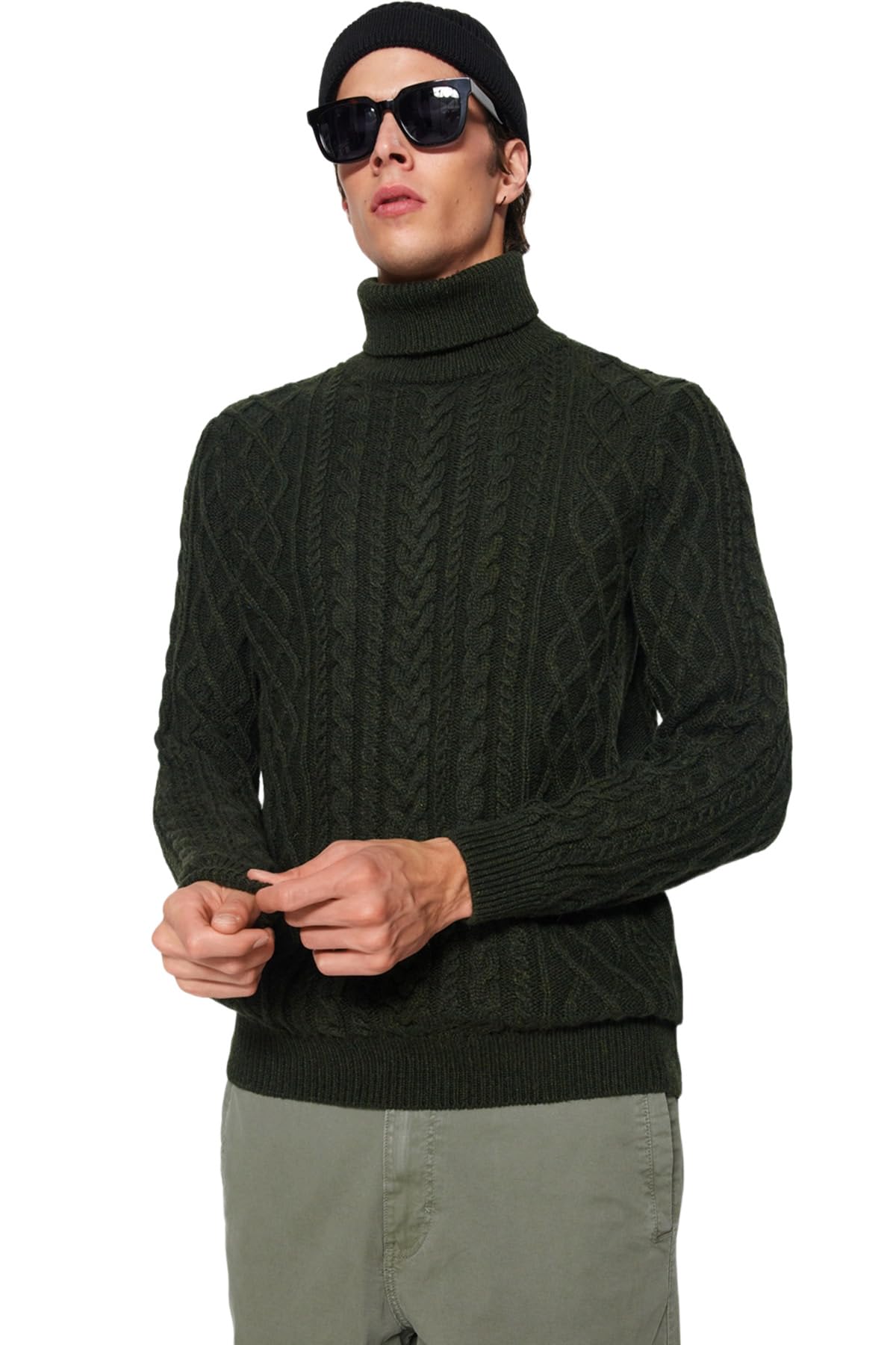 Trendyol Uomini Treccia Maniche Lunghe Slim Maglioni Felpa Uomo