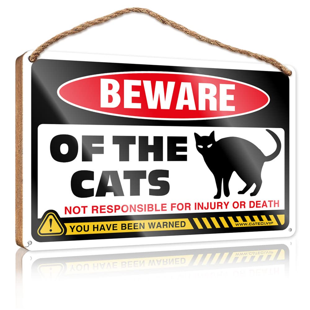 FRINTOXA Outdoor Wooden Signs Beware Of Cats Wooden Sign(20X30CM)