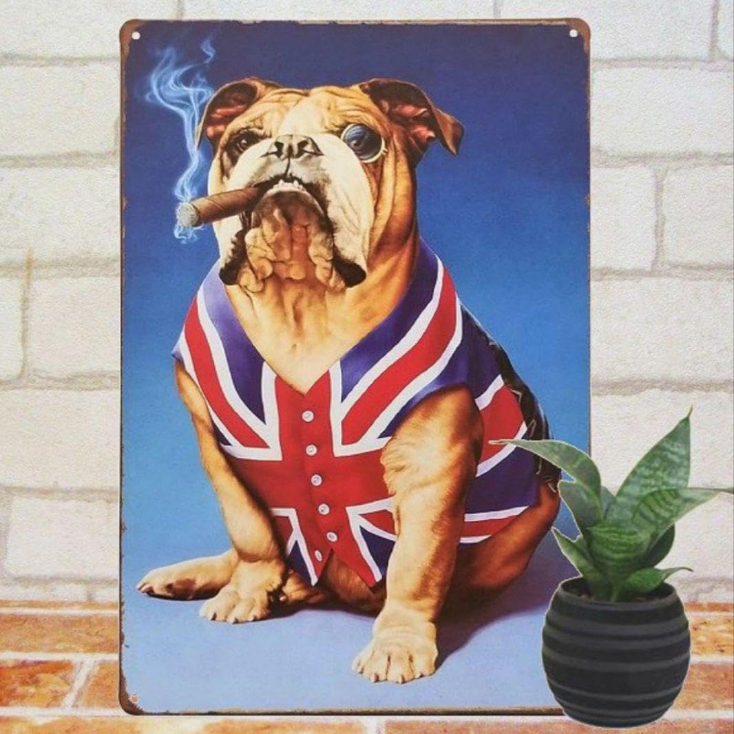Amazon.co.jp: デザイン看板ブルドッグ イギリス絵ポスター葉巻ブリキ