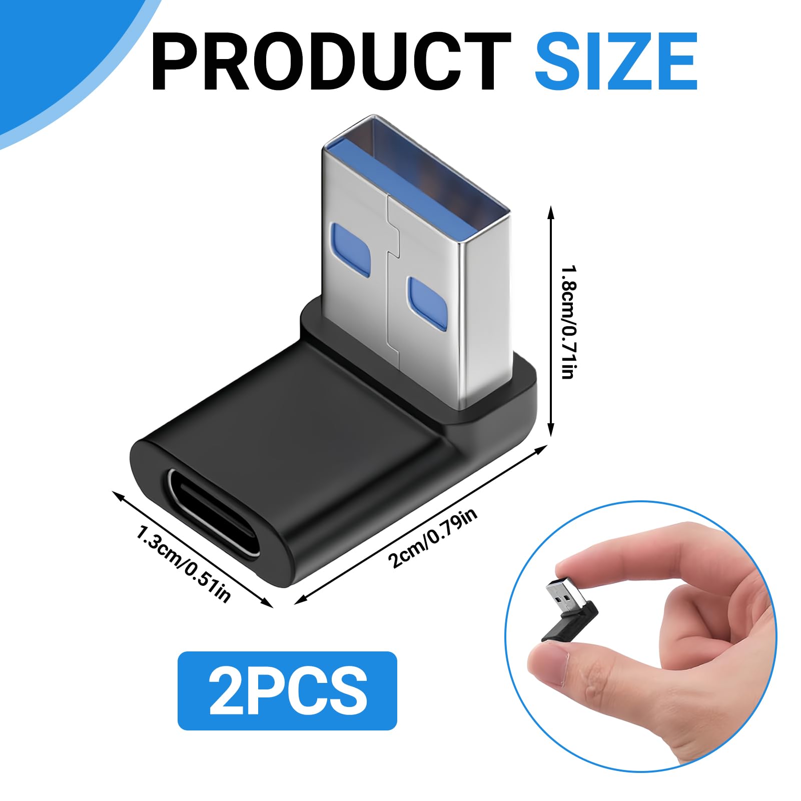 2 adaptery USB C na USB 3.0, adapter USB 90 stopni, wtyczka kątowa US-B 90 stopni, kątowa wtyczka kątowa US B do OTG, ładowania i przesyłania danych, kompatybilne ze smartfonami, laptopami