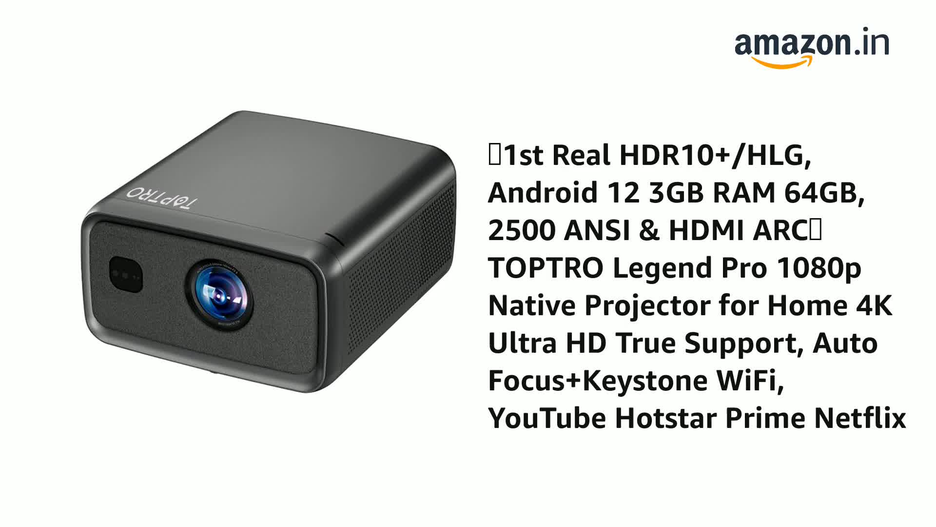 4K HDR10, Highest Brightness 36000 Lumen, HDMI ARC】 TOPTRO Legend