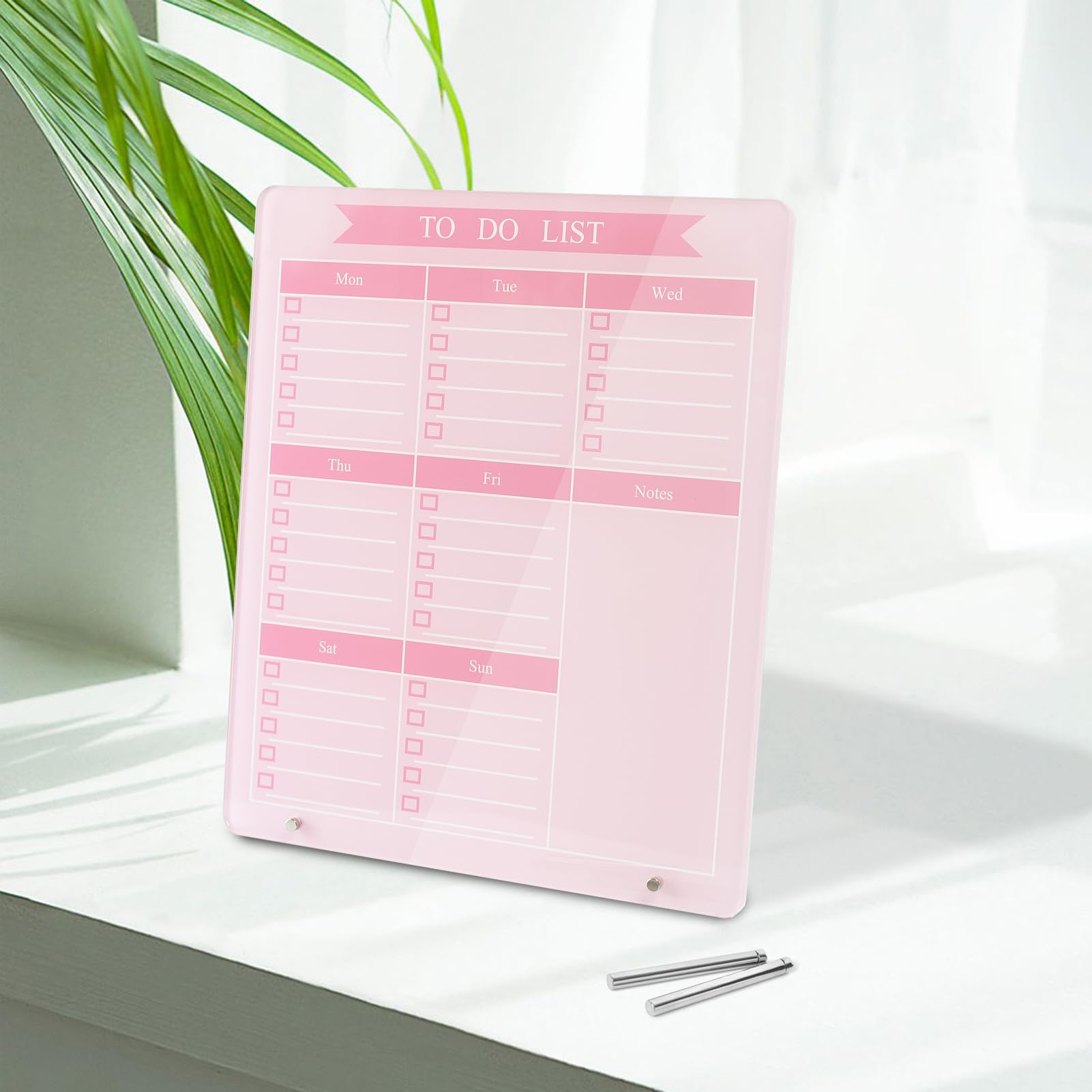 Marribol Weekly Planner Dry Erase Board for Desk,10''x12'',Acrylic Desk Calendar to Do List Planner Board with Stand,Pink Dry Erase White Board for