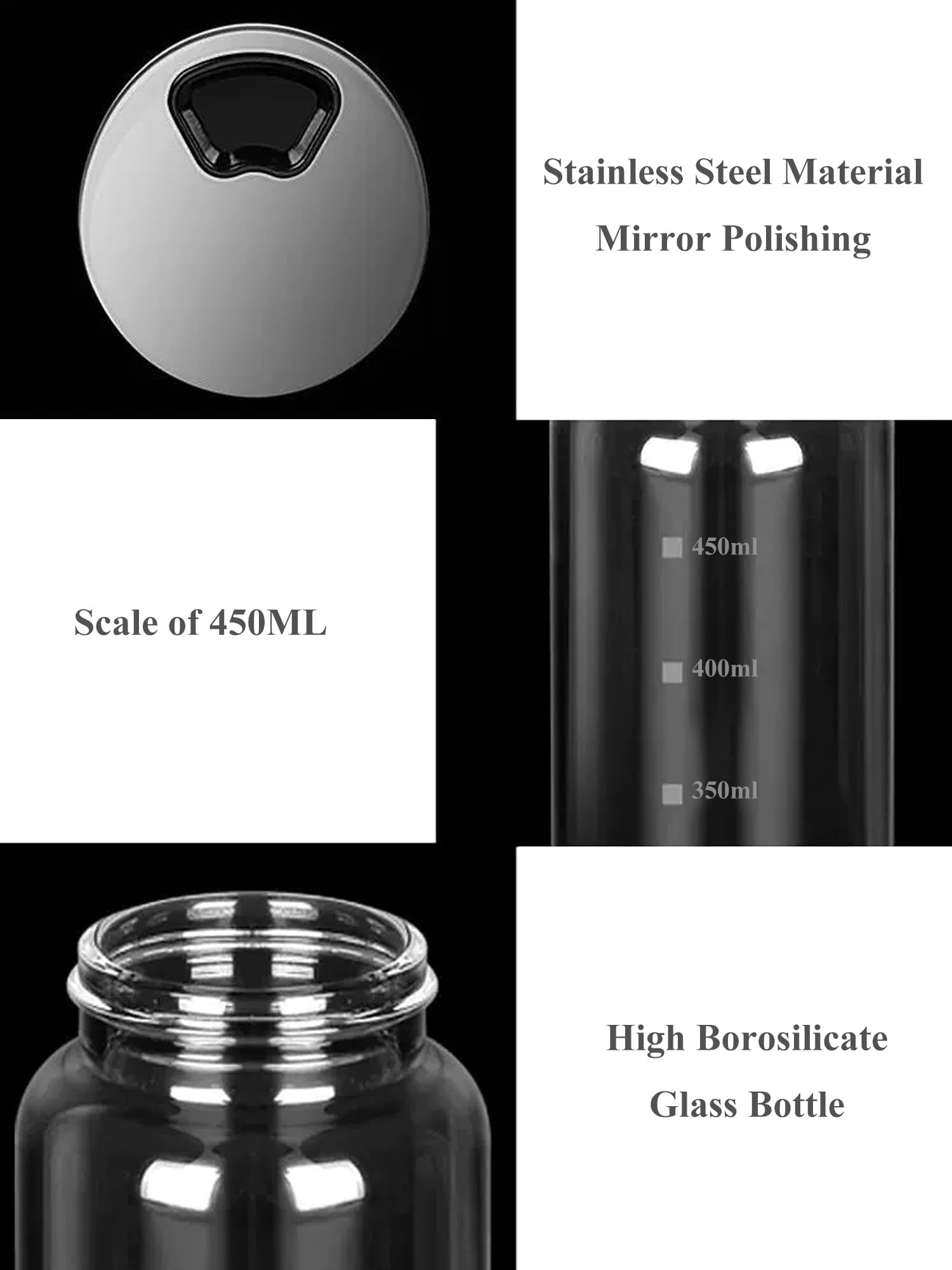 Verdental Juego de salero y pimentero de vidrio de 450 ml con tapa de acero inoxidable 304 orificios de vertido ajustables, dispensador de especias (2 piezas)