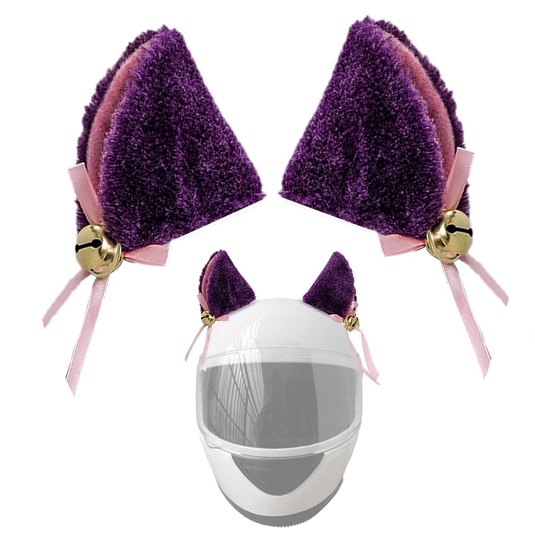 Hifrqvvc Purple Helmets Accessories Ears Decoration, 1 Pair Bells Cat Ears For Ski Bicycle Motorcycle Helmet Cute Plush Helmet Ears Helmet Horns Helmet Accessories(Purple)