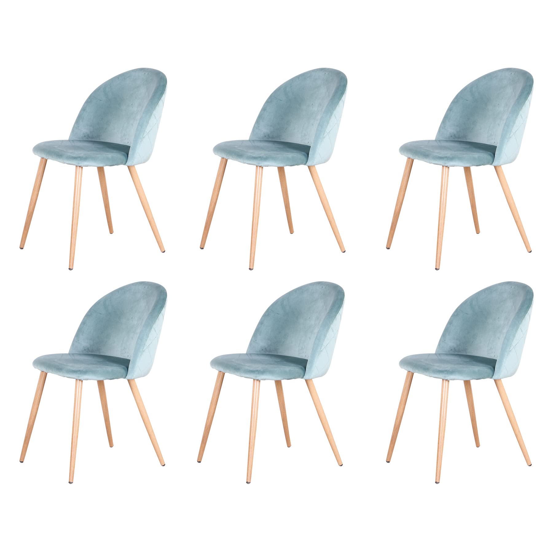 GrandCA HOME Juego de 6 Sillas de Comedor, Silla de Cocina de Moda, Sillas Tapizadas de Terciopelo, Sillas Laterales de Ocio con Patas de Madera y Metal, Verde