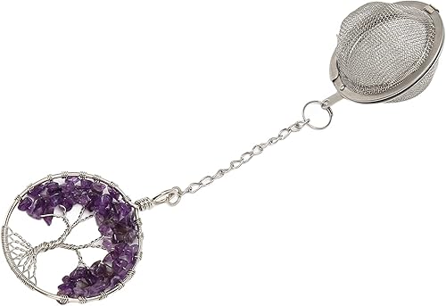 Miniatura 7 de Infusor de té, colador de té de piedra de cristal artificial, difusor de acero inoxidable con cadena de malla fina, amatista, filtro de té con