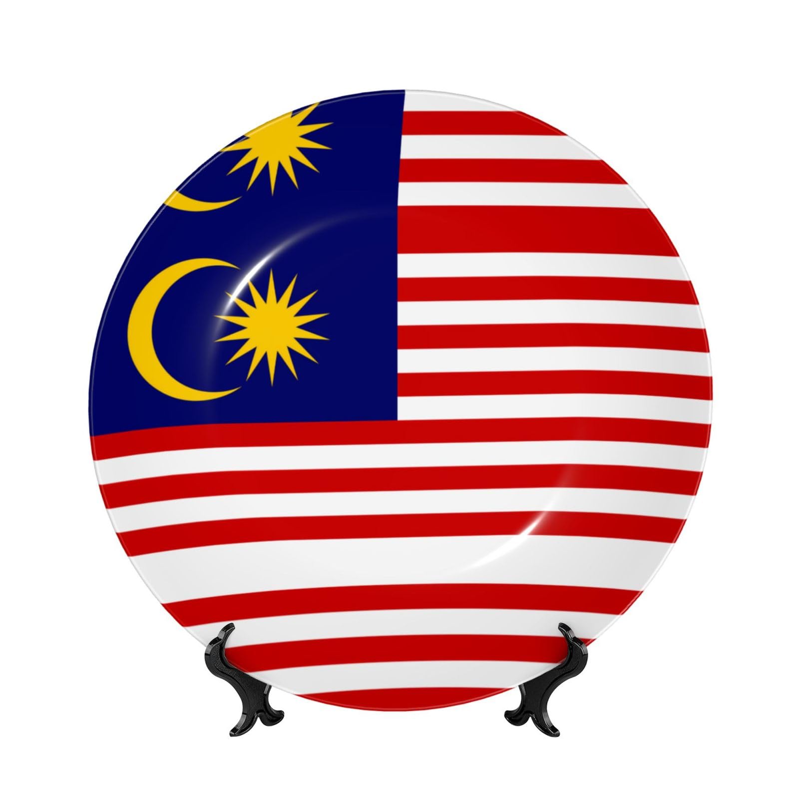 SXZVVBN Malaysia Flag Bone China Decorative Plate Art with Stand Removable Adhesive Hanging for Home Office 7in