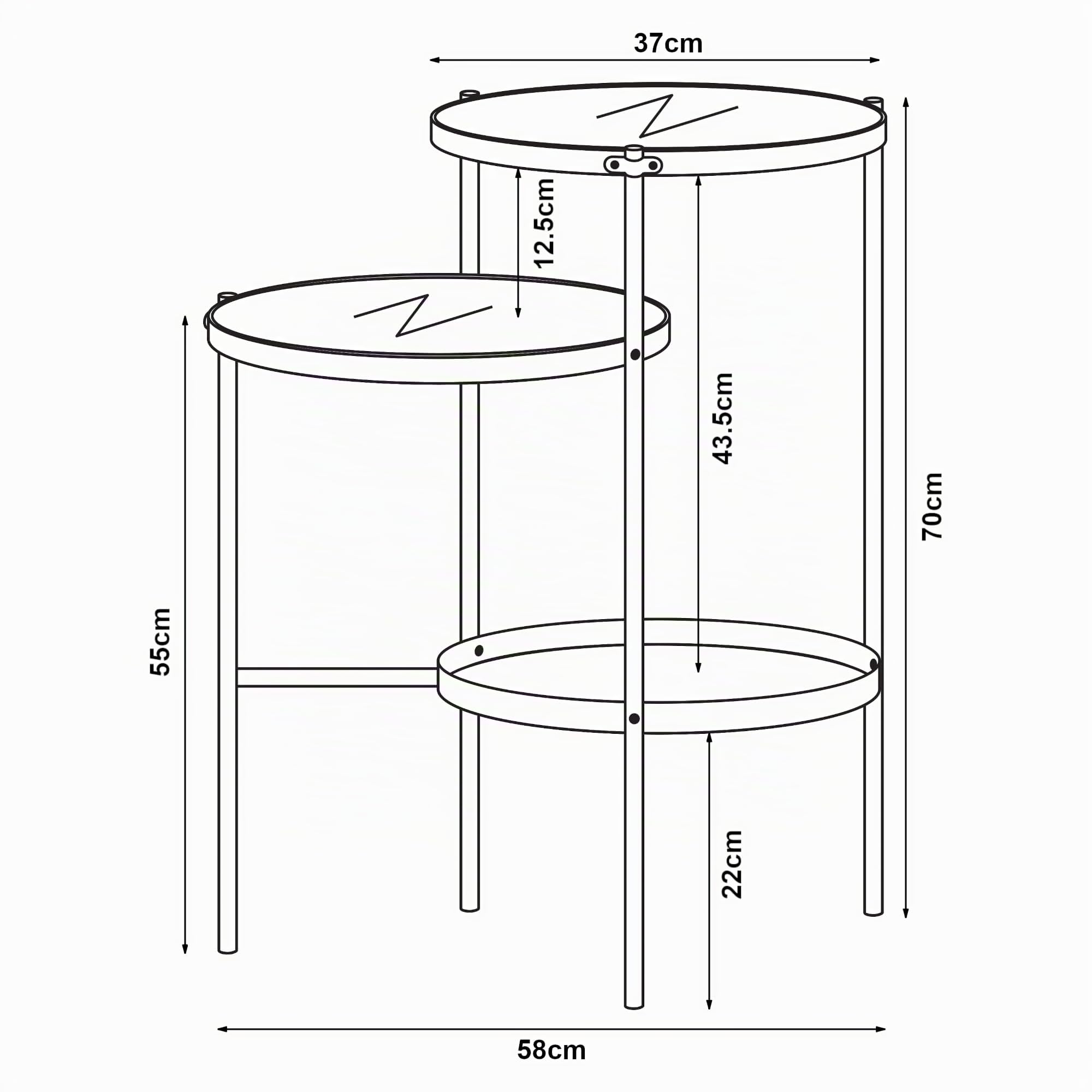 [en.casa] Beistelltisch Mölndal Wohnzimmertisch mit 3 Ablagen 70 x 58 x 37 cm Nachttisch Schwarz Abstelltisch Kaffeetisch Metall Glas Sofatisch