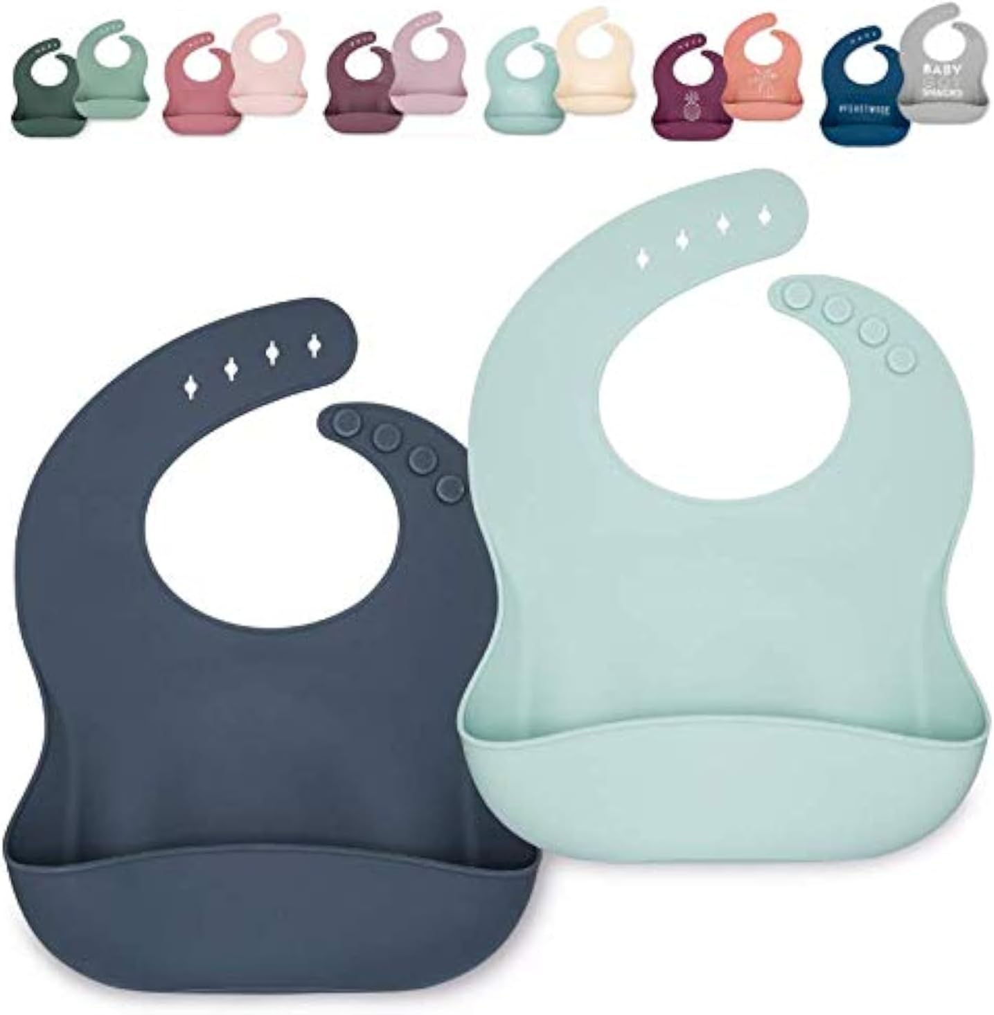 Ava + Oliver Silicone Bib Set - Waterproof Bibs Made with BPA Free Silicone - Perfect for Girls and Boys - Easy Clean Babies or Toddler Adjustable - Excellent Baby Shower Gift, Set of 2 (Blue Skies)