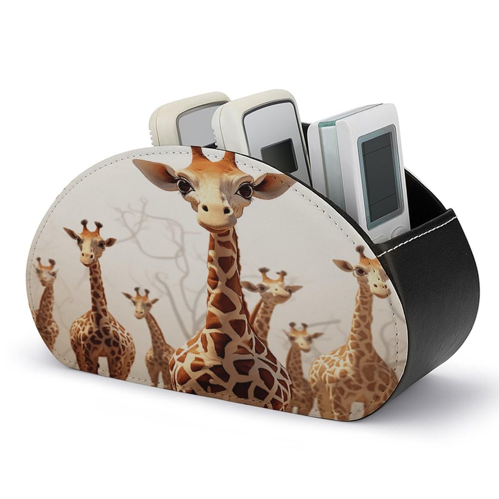 VstaDank Cute Cartoon Funny Giraffes Remote Control Holder Farmhouse TV Media Remote Storage Box with 5 Compartments PU Leather Remote Caddy Desktop Organizer for Home Bedside Table Organizer