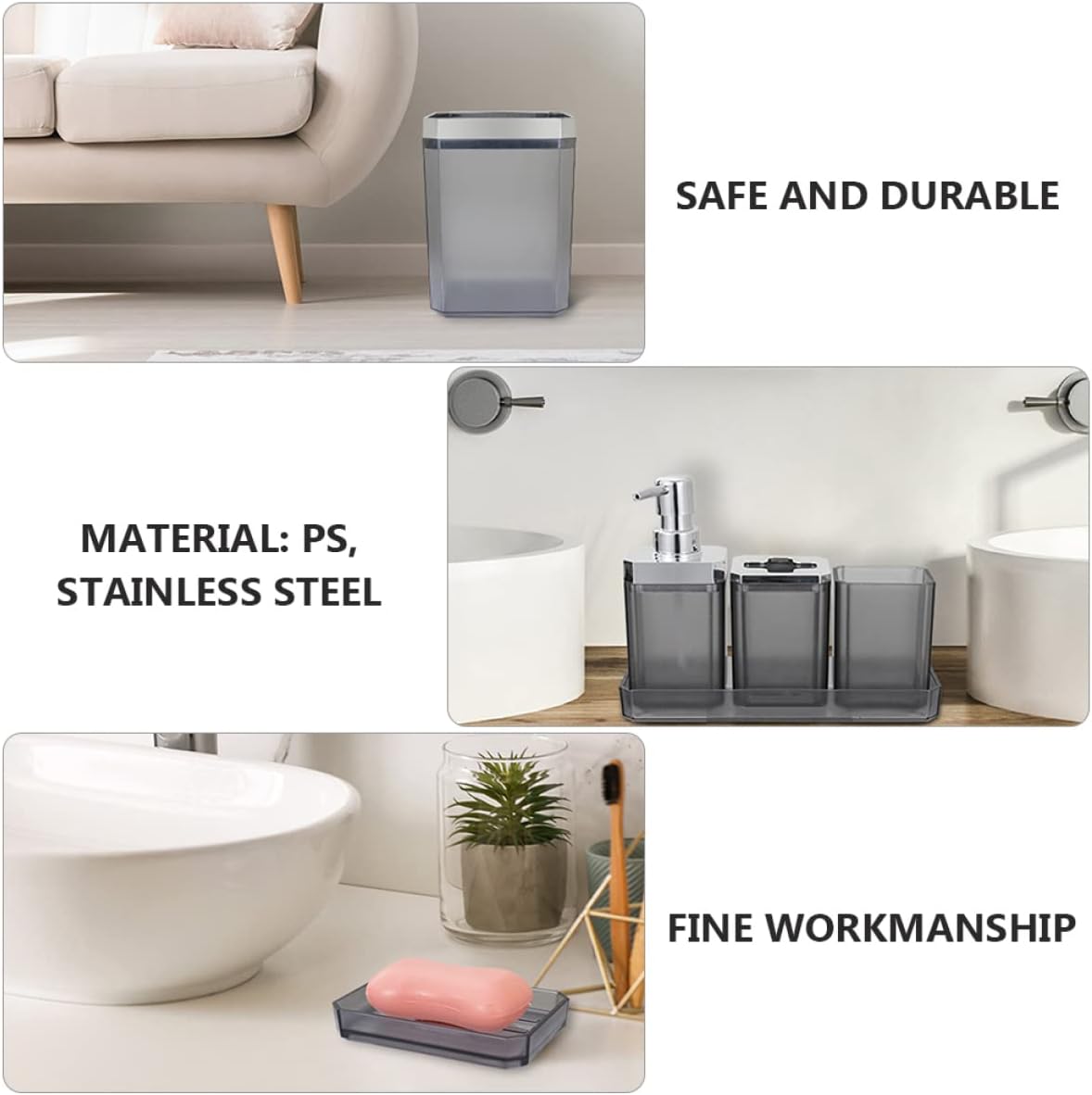 LIFKOME 7-Piece Hotel Bathroom Washing Set Includes Lotion Dispenser Soap Holder Toilet Brush and Toothbrush Holder Sturdy Plastic Elegant Design for Home and Hospitality