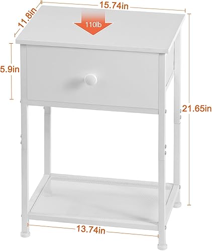 Miniatura 3 de AMHANCIBLE Juego de 2 mesitas de noche con cajón de tela, mesas auxiliares industriales para sala de estar con estante de almacenamiento, mesita de
