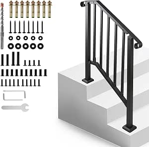 Handrails for Outdoor Steps, 2 Step Stair Hand Rail Kit, Adjustable Carbon Steel Transitional Handrail with Installation Hardware