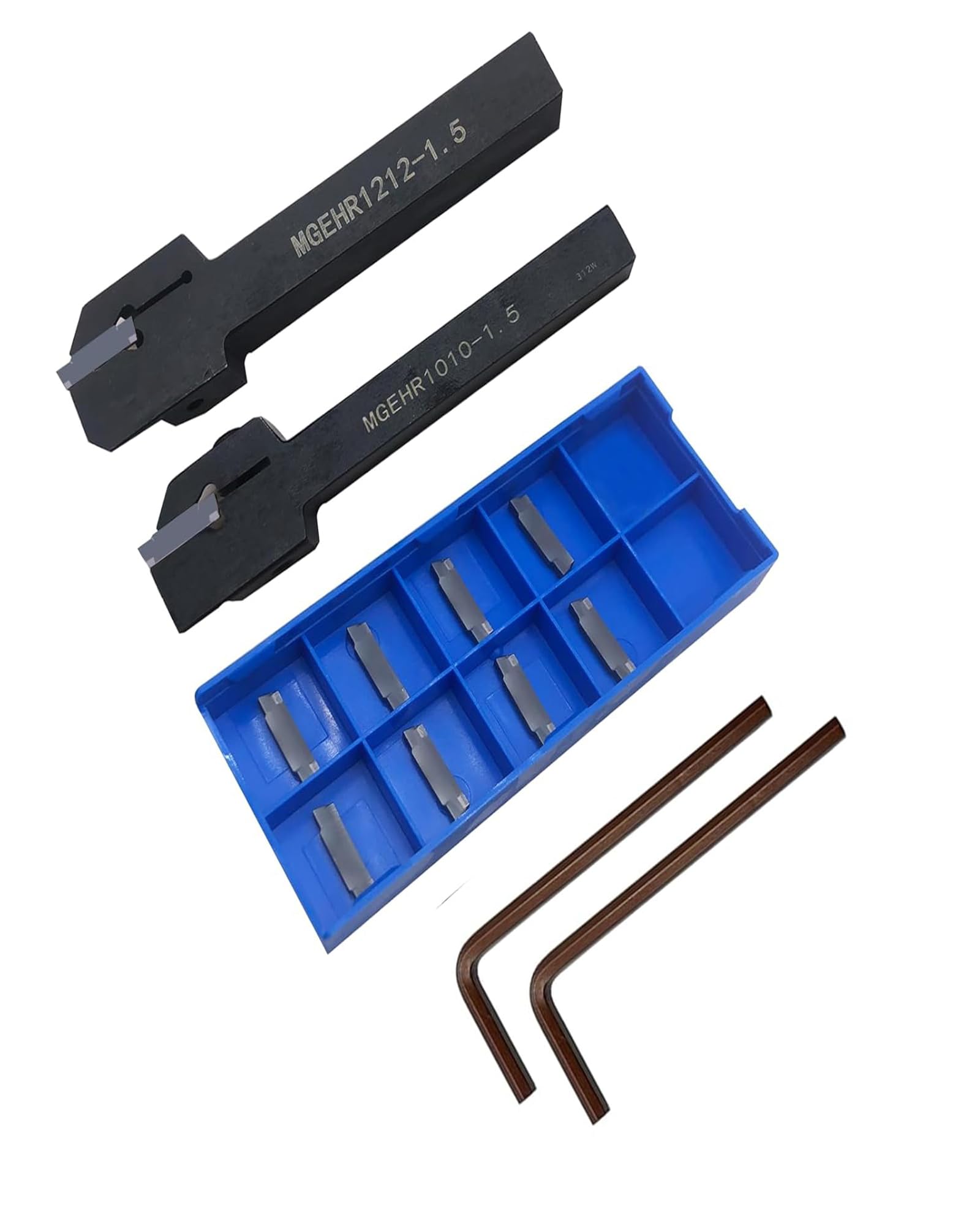 Hunricho3/8" 1/2" Nut Cut-Off Werkzeughalter MGEHR mit 10pcs MGMN150 Zinn beschichtete indexierbare Hartmetall Nut Einsätze 1.5mm Breite Hartmetall Blatt für Stahl (MGMN150 mit 2pcs Werkzeughalter)
