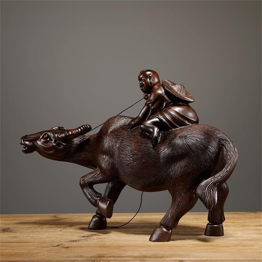 Decorative Living Room Solid Wood Shepherd Boy Riding Ox Wood Carving Carving Desktop Home Office Decoration (Color : A, Size : 38 * 13 * 27cm) (Clear 38 * 13 * 27cm)