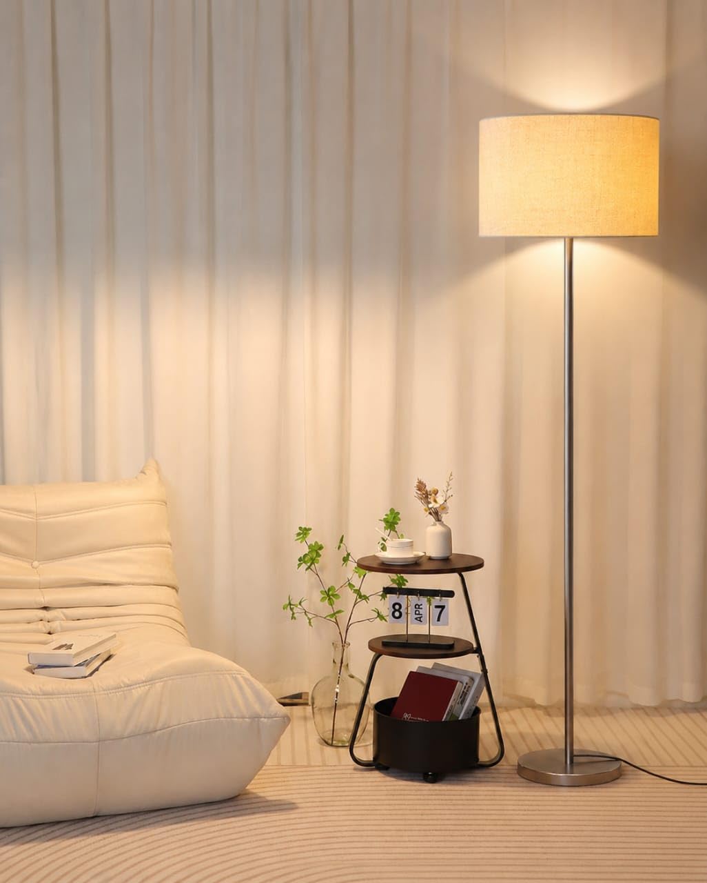 Metal Floor Lamp Standing Modern Lamp Shade for Living Room Corner, Home, Hotel, Office 12 Inches, 4Ft Height (Silver)-image-13