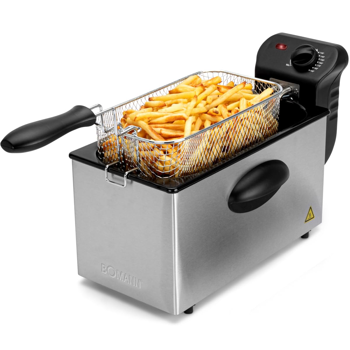 Bomann Fritteuse mit 3L Kapazität | Friteuse mit Fett | Friteuse Öl mit Kaltzonentechnik & Abtropfvorrichtung | stufenlos regelbareres Thermostat | Abtropfvorrichtung | 2000 Watt | Gastro | FR 2264 CB