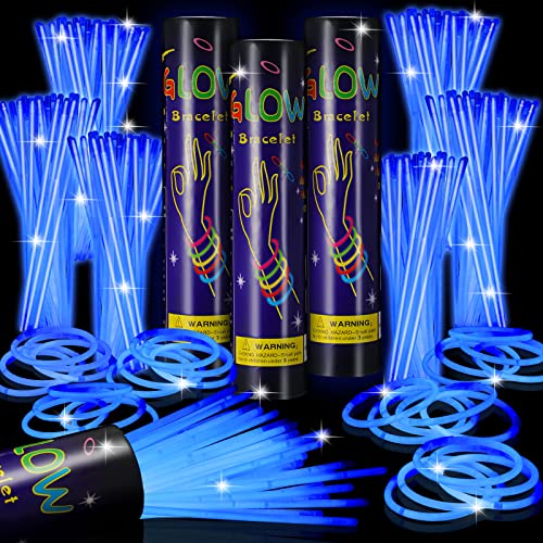 Hanaive 300 Pcs Glow Sticks Bulk 8 Inch Glow in The Dark Party Favors Neon Bracelet and Necklace Light up Sticks with Connectors for 250th Anniversary 4th of July Party Supply(Blue)