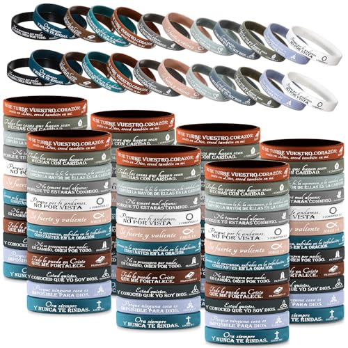 HyDren 120 braccialetti religiosi in silicone con versi della Bibbia spagnola, braccialetti in gomma colorati ispiratori cristiani, per uomini e donne, colore intenso