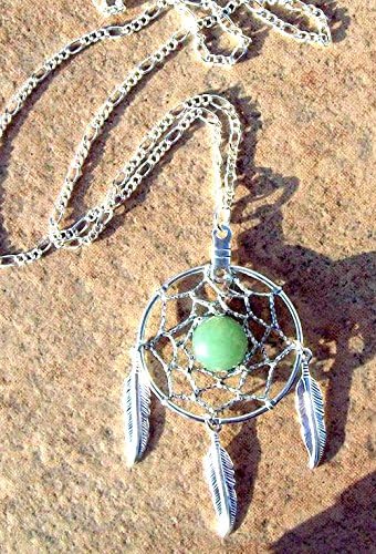 DREAM CATCHER NECKLACE, Native American made, Aventurine, Silver, Boho