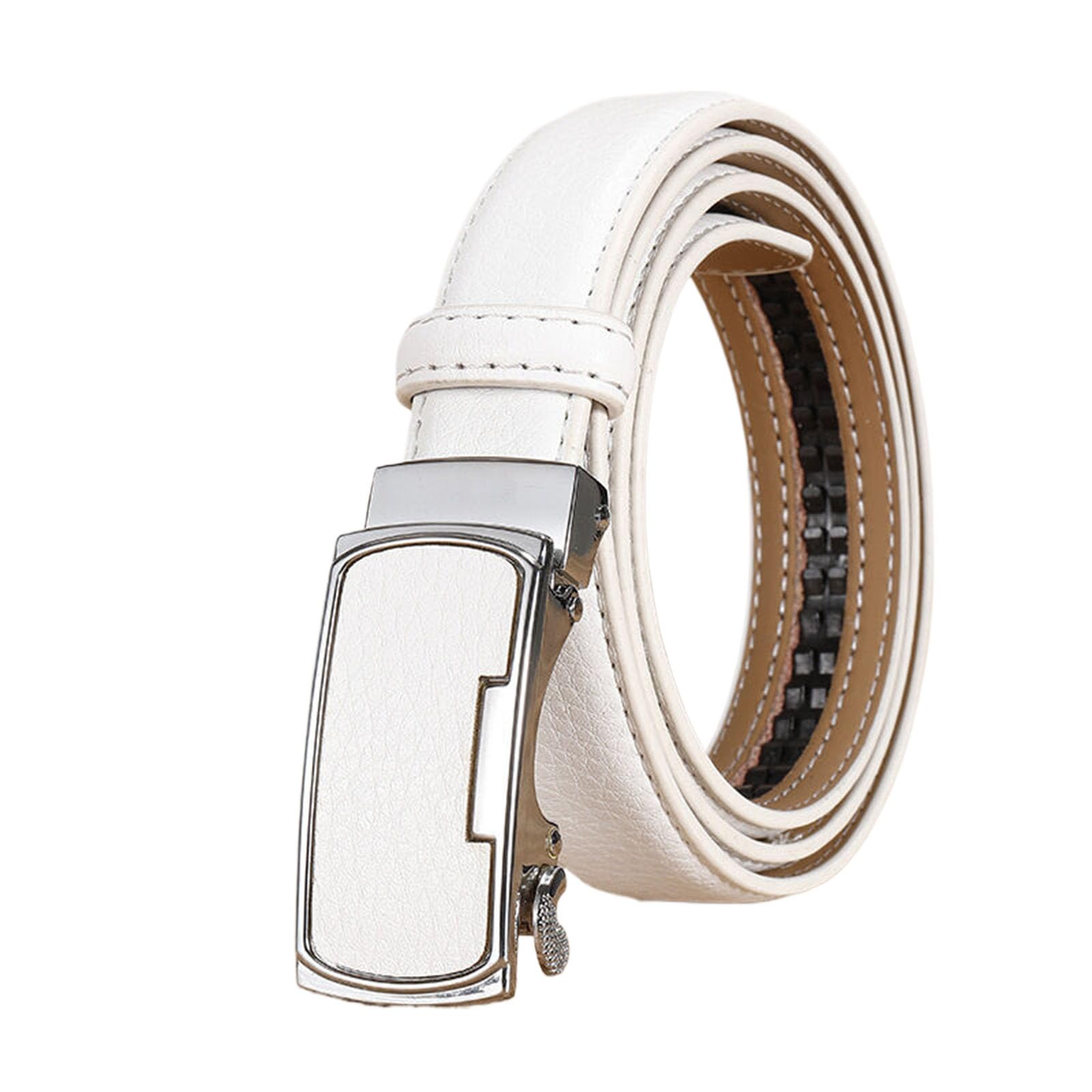 Wrjahcg Unisex White Ratchet Thin Belt For Women, Women's Belts Fashion Adjustable For Jeans With Square Alloy Automatic Buckle,,120Cm/47.3''