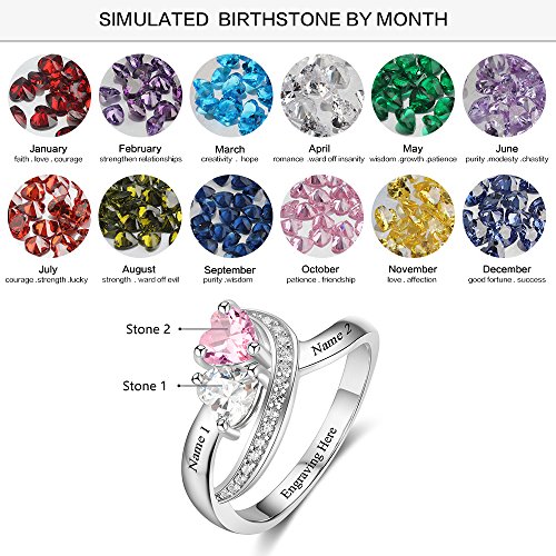 Personalized Promise Rings for Her with 2 Simulated Birthstone Custom 2 Names Engagement Wedding Bands Jewelry for Women2