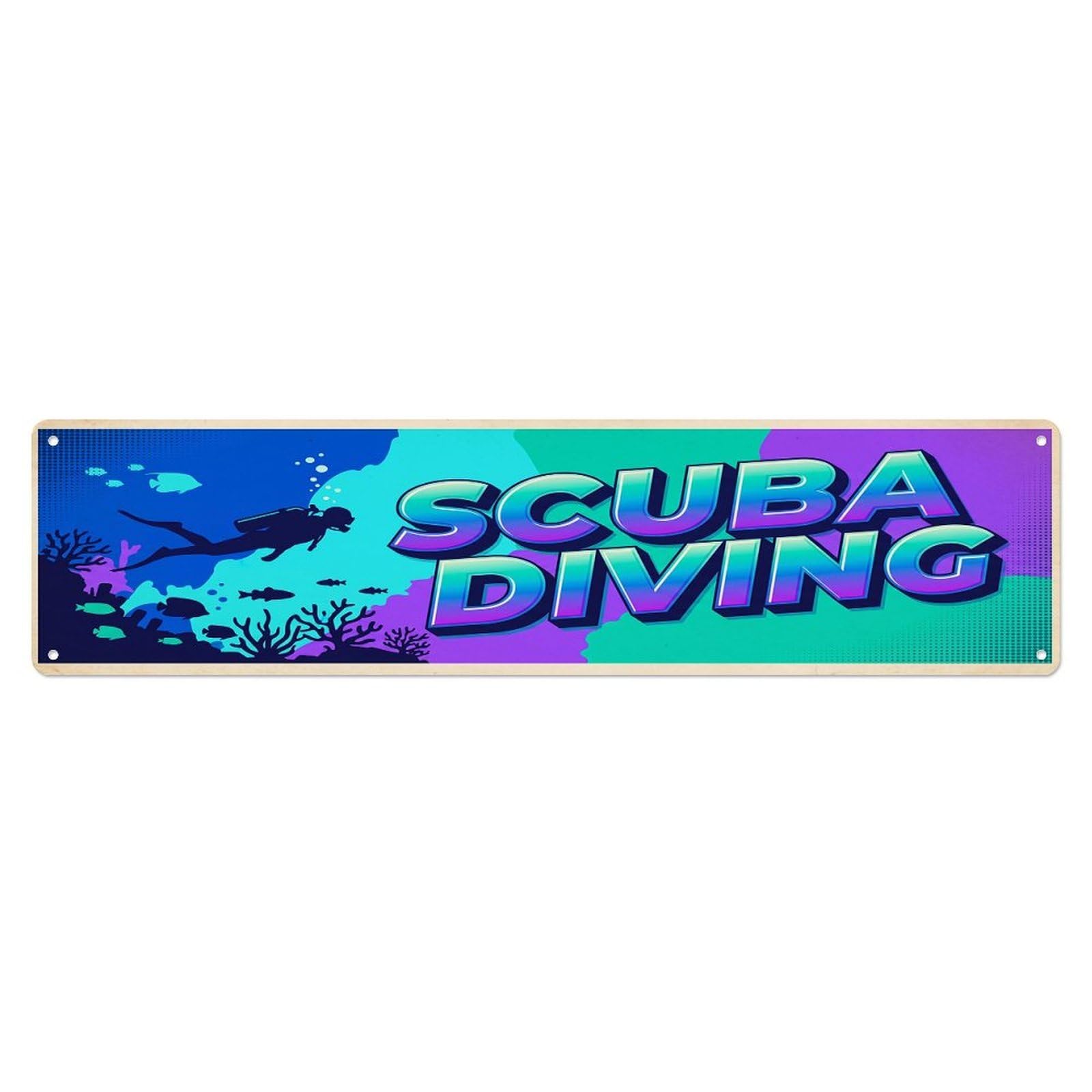 Cmhok Vintage Style Vintage Scuba Diving Outdoor Activity Sports Metal Tin Sign Wall Decor For Cafe, Club, Garden Metal Poster 4X16inch
