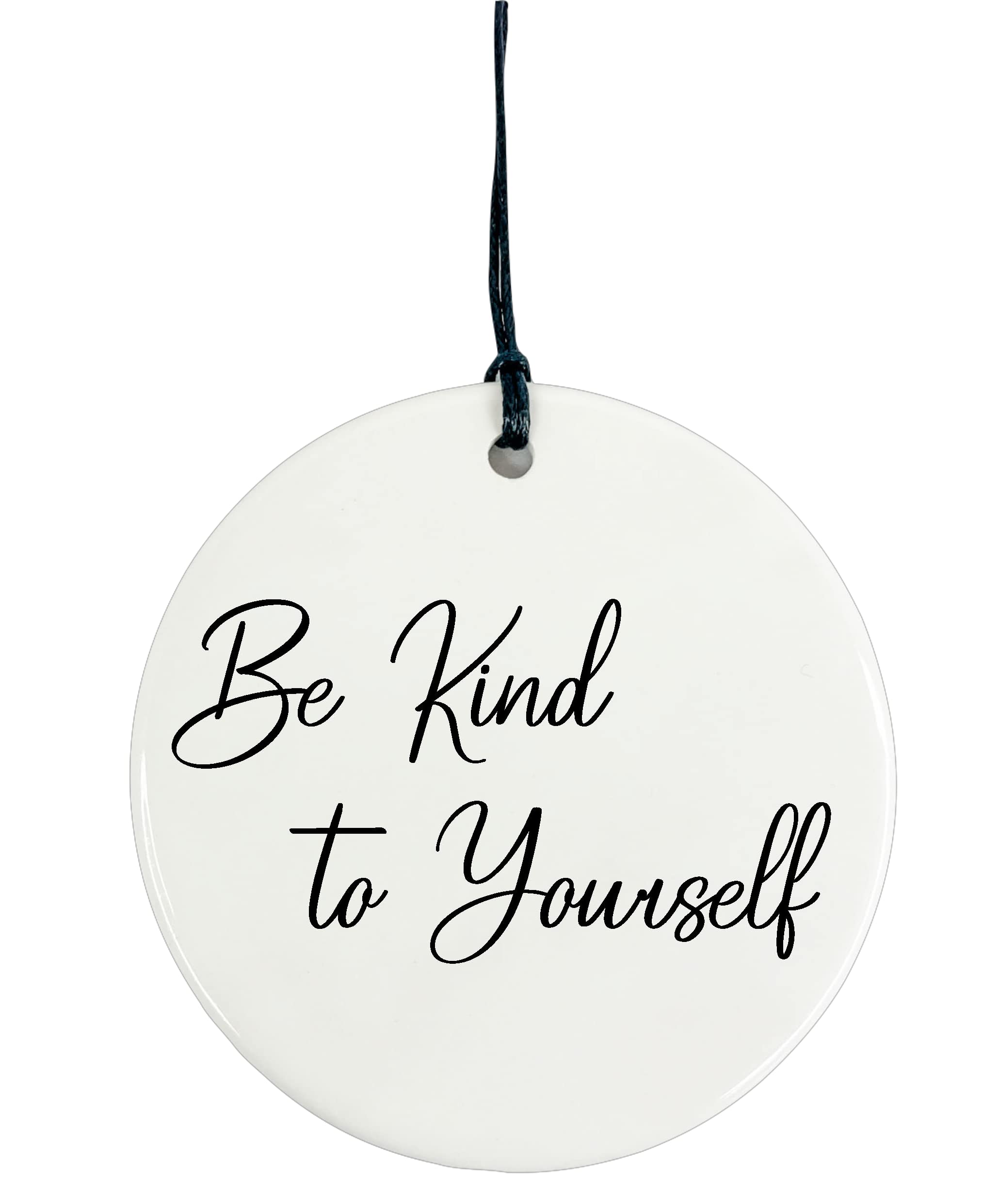Ceramic Circle Plaque Decoration - Be Kind to Yourself (Monochrome, Message on Back)