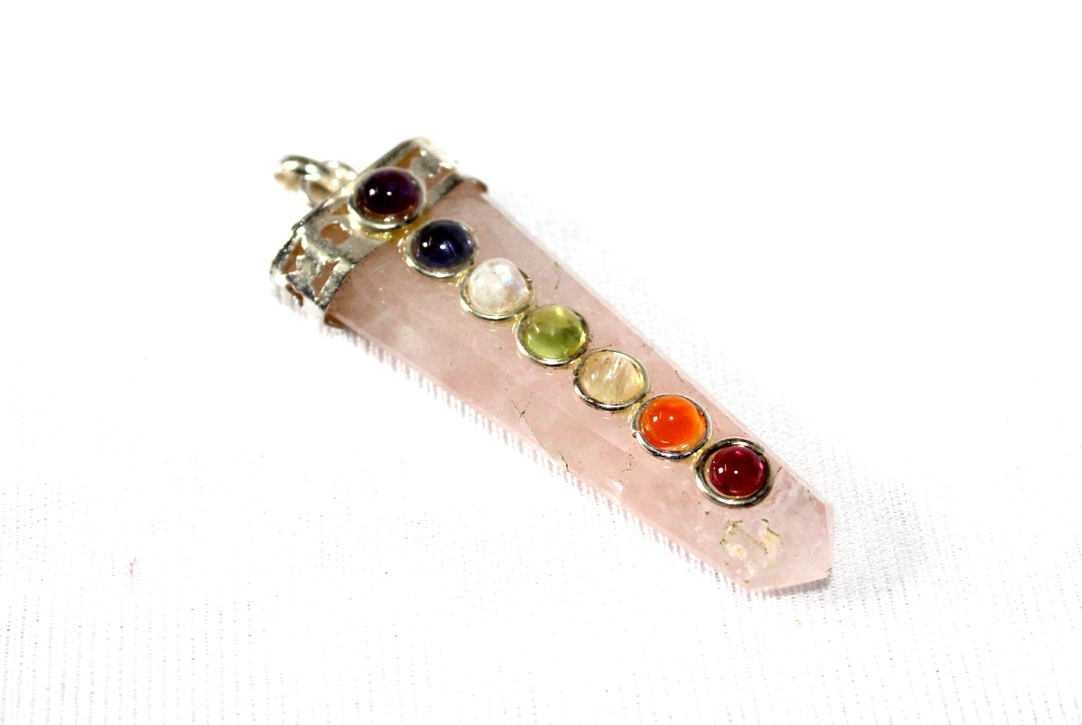 Jet International Rose Quartz Flat Chakra Pendant 2 inch Approx. A++ Top Grade Healing Spiritual Divine India