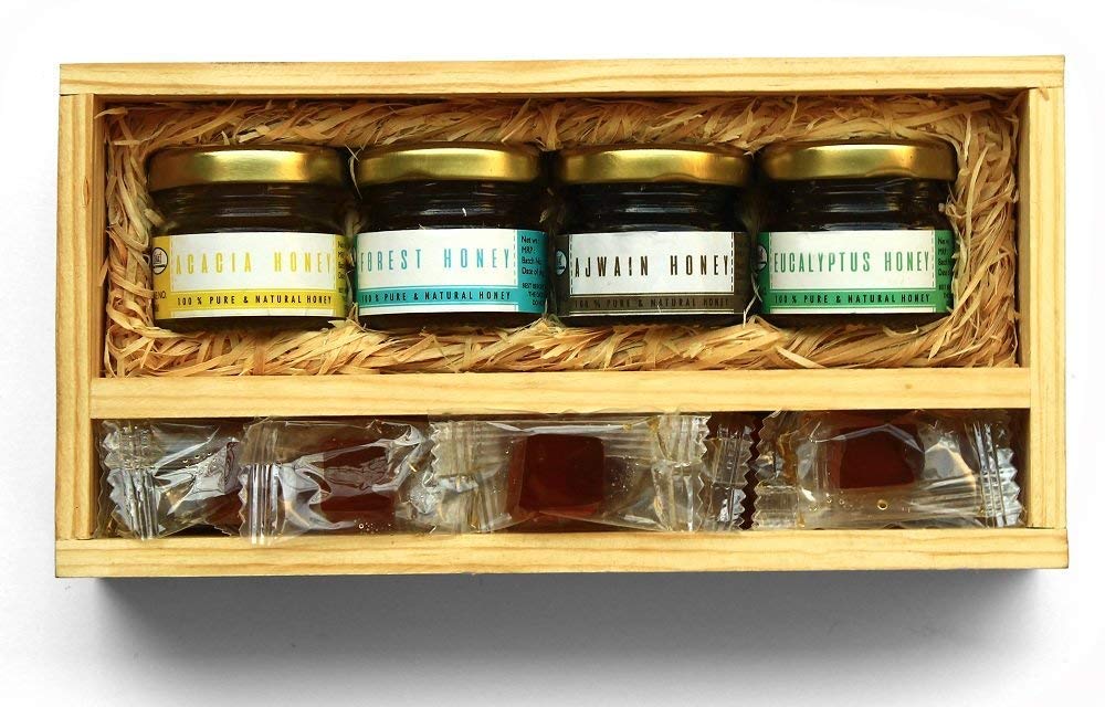 THE HONEY SHOP - Honey Bliss Gift Hamper - Natural & Unique, Packed in Hand Crafted Pine Wood Box (Pack of 10)